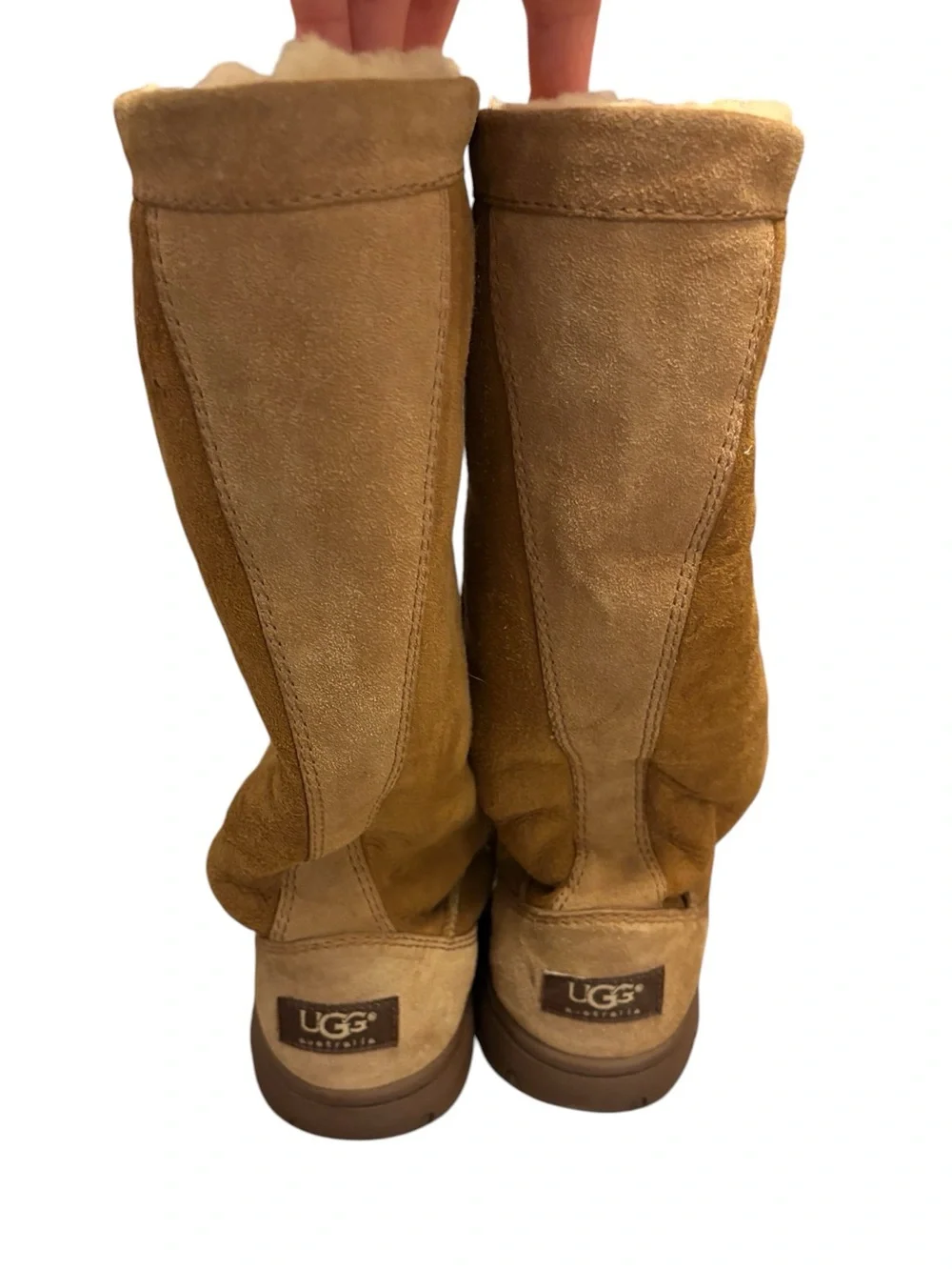 UGG Australia Ultimate Tall Suede Shearling Lined Boots with Front Drawstring